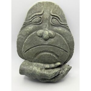 International Bazaar Sad Face‎ Wall Plaque Stone Look Verdigris Resin Art